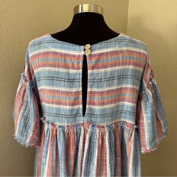 Free People Raw Hem Striped Babydoll Lightweight Blouse - Picture 9 of 13